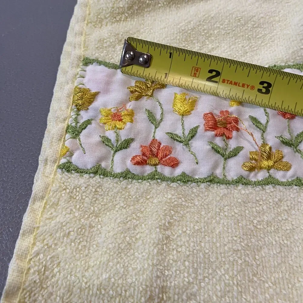 Vtg Cannon Gold Label Yellow Bath Hand Towels Set Embroidered Flowers Gold Label